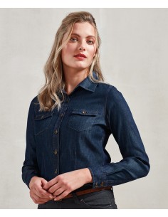 P-PR322-Womens Jeans Stitch Denim Shirt 2